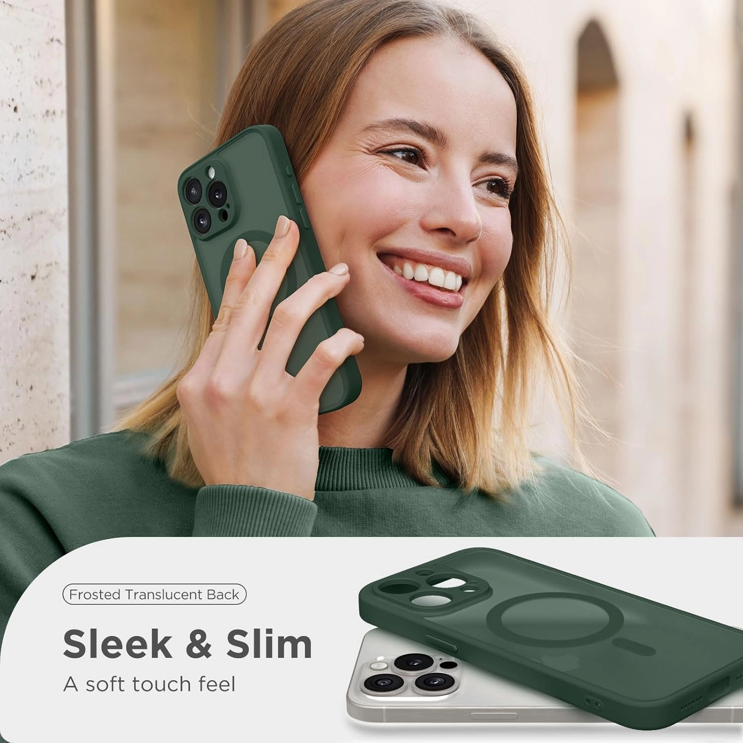 Magnetic for iPhone 15 Pro Case, [Compatible with MagSafe] [Full Camera Protection] Shockproof Protective Slim Translucent Matte Phone Case for iPhone 15 Pro 6.1'', Deep Green