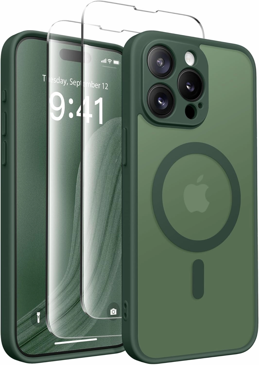 Magnetic for iPhone 15 Pro Case, [Compatible with MagSafe] [Full Camera Protection] Shockproof Protective Slim Translucent Matte Phone Case for iPhone 15 Pro 6.1'', Deep Green