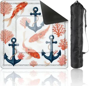 Mahjong Mat 31.5" x 31.5" Beautiful Seamless Tropical koi Fish Anchor Corals Abstract Non-Slip Noise Reduction Table Cover for Mahjong Dominoes Poker Card Board and Tile Games