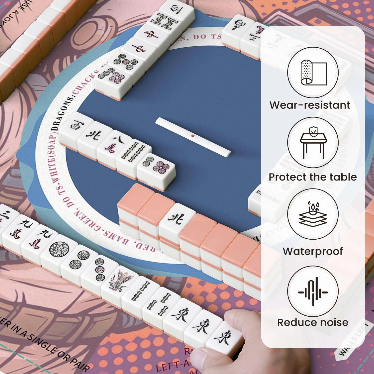 Mahjong Mat for Table Astronaut Boombox Audio Music Art Retro 31.5" x 31.5" Non-Slip Noise-Reducing Game Mat Premium Mahjong Accessories for Poker Dominoes Board Games