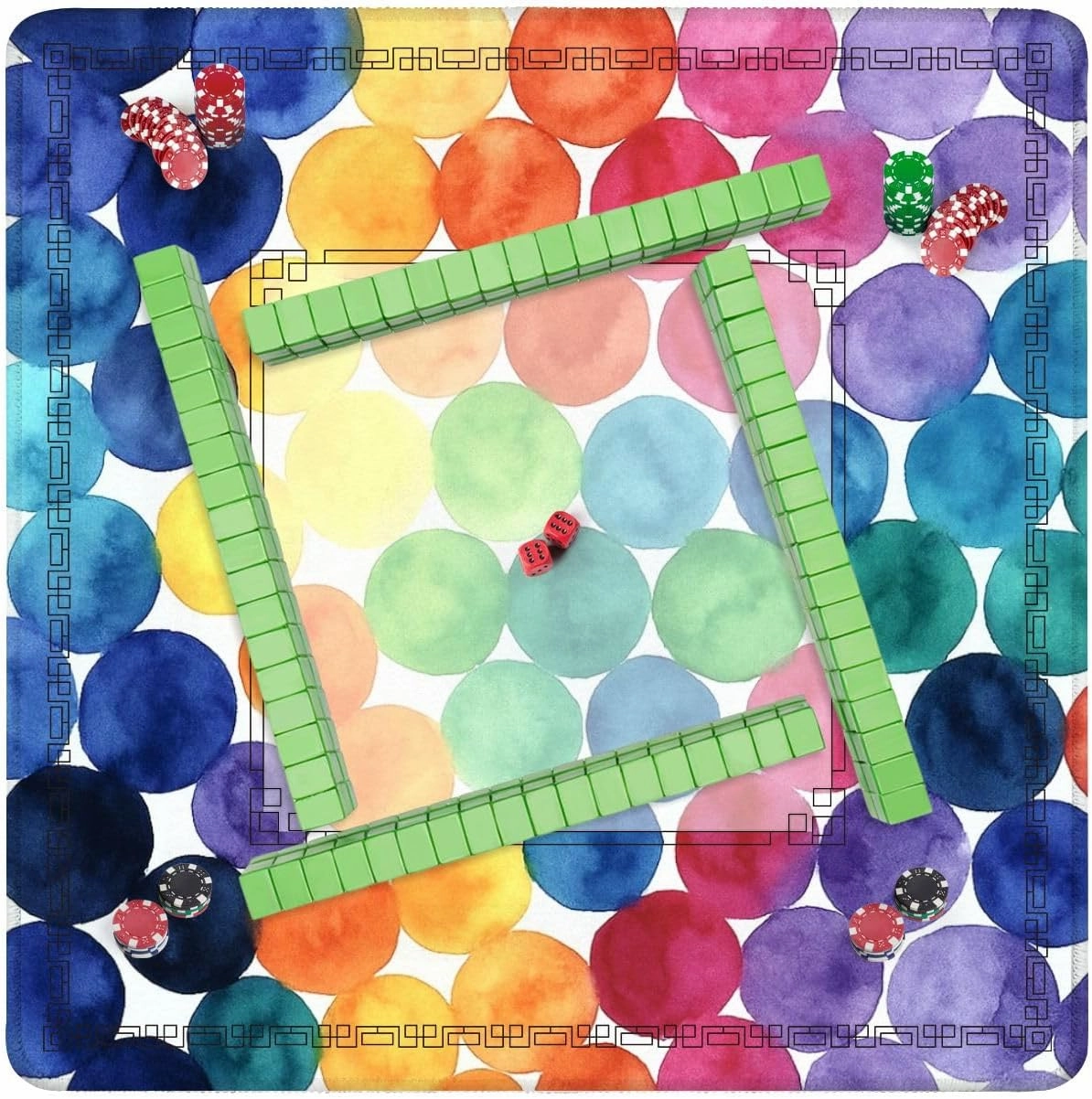 Mahjong Mat for Table Fish Scale Seamless Fish Skin Watercolor Design 31.5" x 31.5" Non-Slip Noise-Reducing Game Mat Premium Mahjong Accessories for Poker Dominoes Board Games
