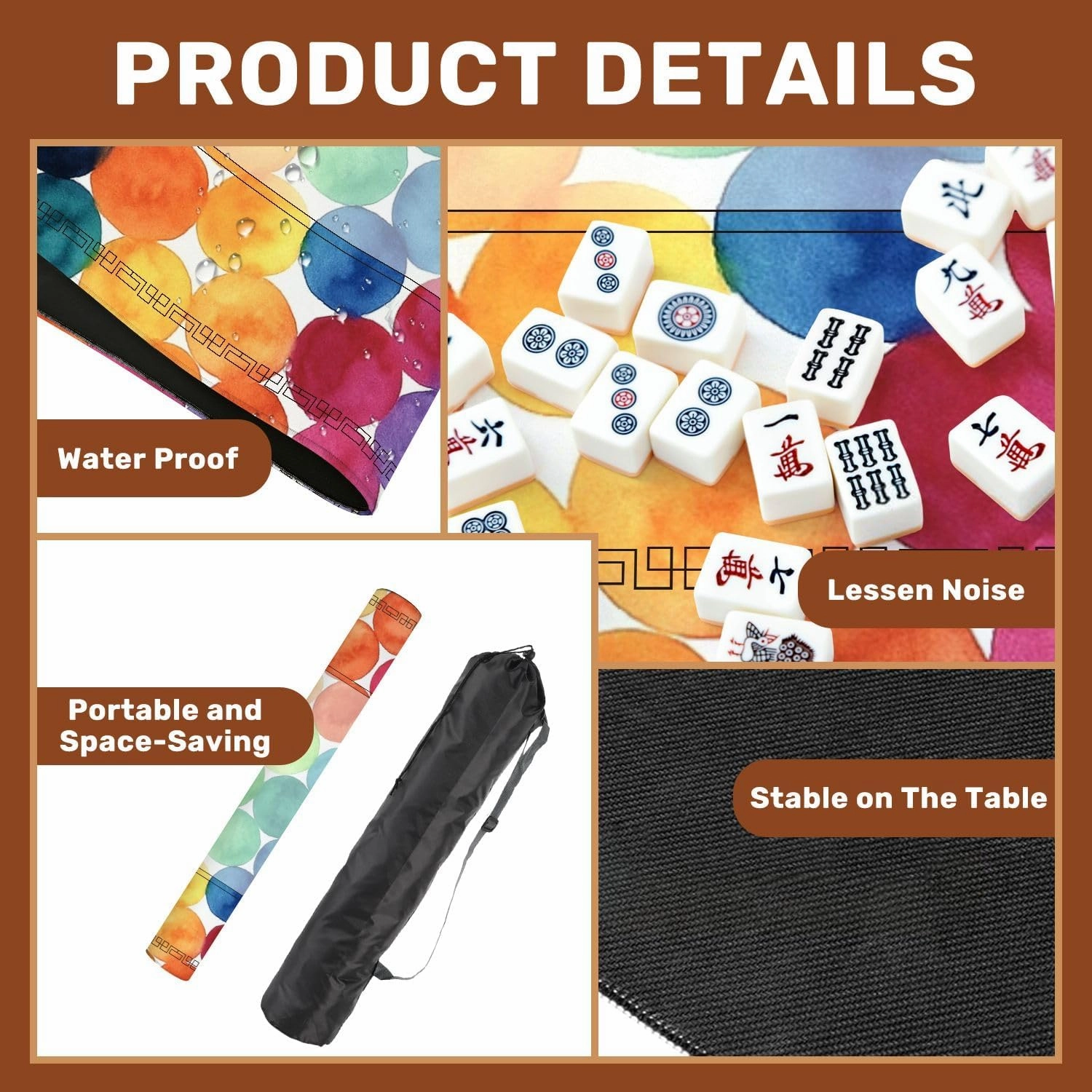 Mahjong Mat for Table Fish Scale Seamless Fish Skin Watercolor Design 31.5" x 31.5" Non-Slip Noise-Reducing Game Mat Premium Mahjong Accessories for Poker Dominoes Board Games