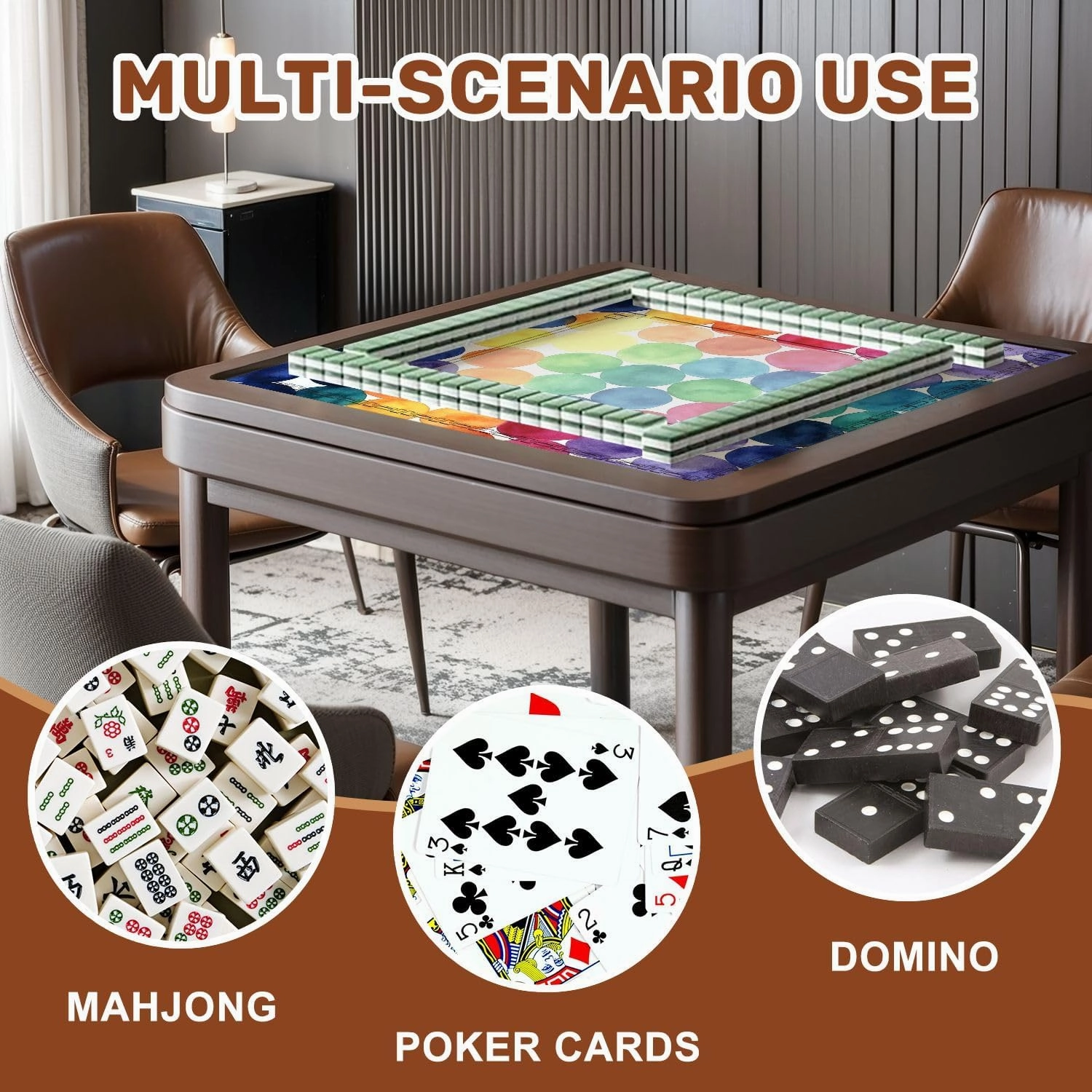 Mahjong Mat for Table Fish Scale Seamless Fish Skin Watercolor Design 31.5" x 31.5" Non-Slip Noise-Reducing Game Mat Premium Mahjong Accessories for Poker Dominoes Board Games