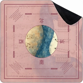 Mahjong Mat for Table Modern Blue Guitar Musical Themed Electric Sheet Music Grunge Texture 31.5" x 31.5" Non-Slip Noise-Reducing Game Mat Premium Mahjong Accessories for Poker Dominoes Board Games