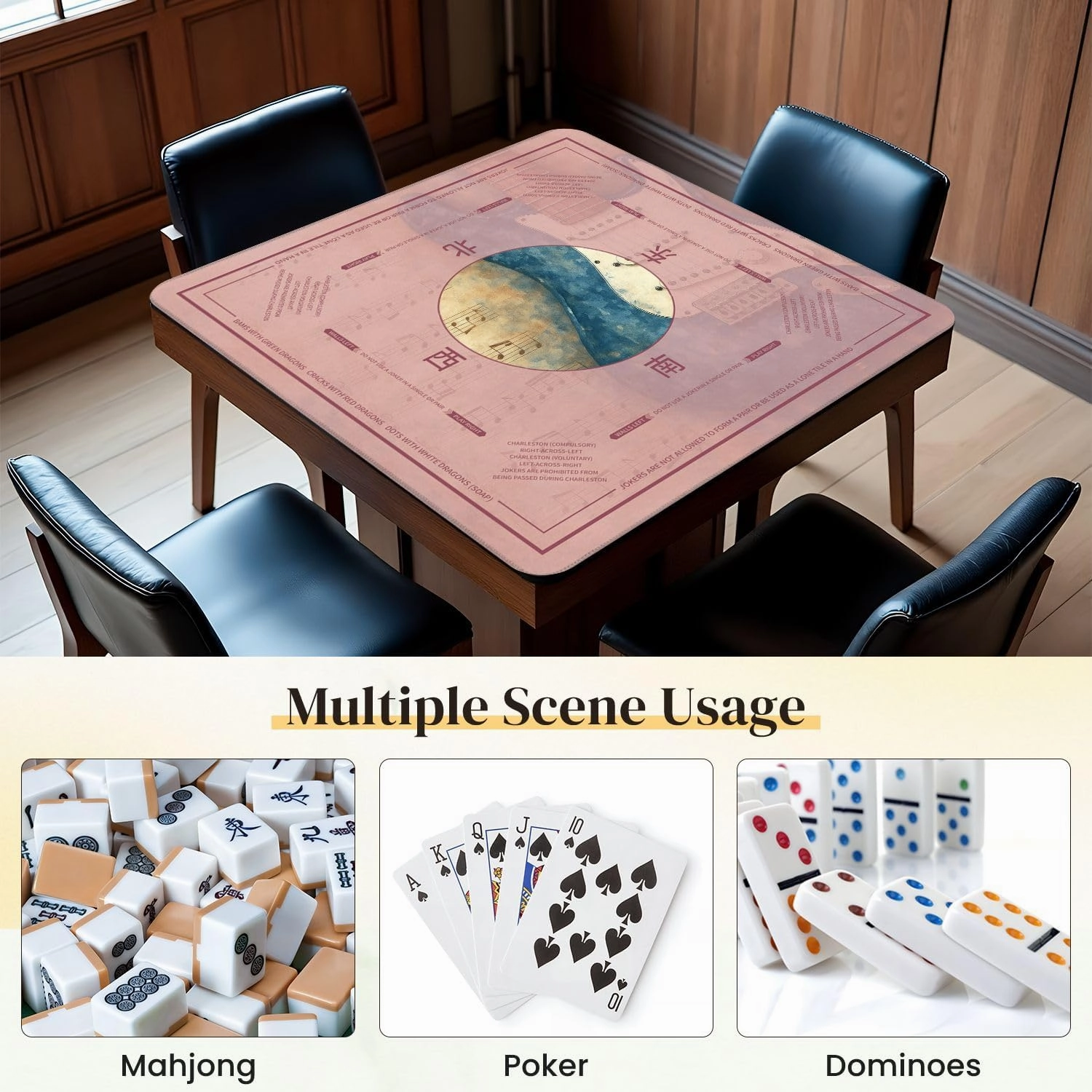 Mahjong Mat for Table Modern Blue Guitar Musical Themed Electric Sheet Music Grunge Texture 31.5" x 31.5" Non-Slip Noise-Reducing Game Mat Premium Mahjong Accessories for Poker Dominoes Board Games