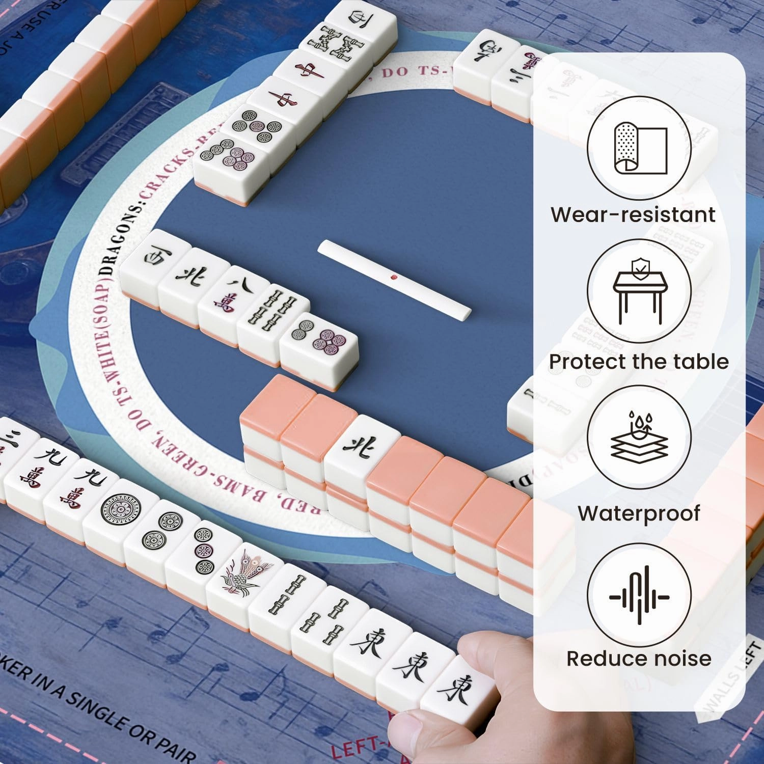 Mahjong Mat for Table Modern Blue Guitar Musical Themed Electric Sheet Music Wooden Texture 31.5" x 31.5" Non-Slip Noise-Reducing Game Mat Premium Mahjong Accessories for Poker Dominoes Board Games
