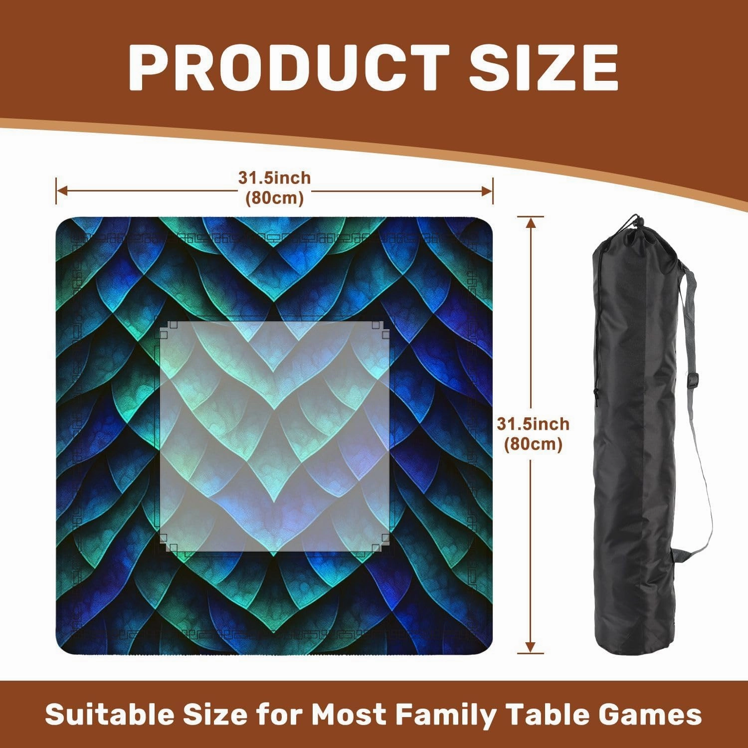 Mahjong Mat for Table Seamless Texture Skin 3D 31.5" x 31.5" Non-Slip Noise-Reducing Game Mat Premium Mahjong Accessories for Poker Dominoes Board Games