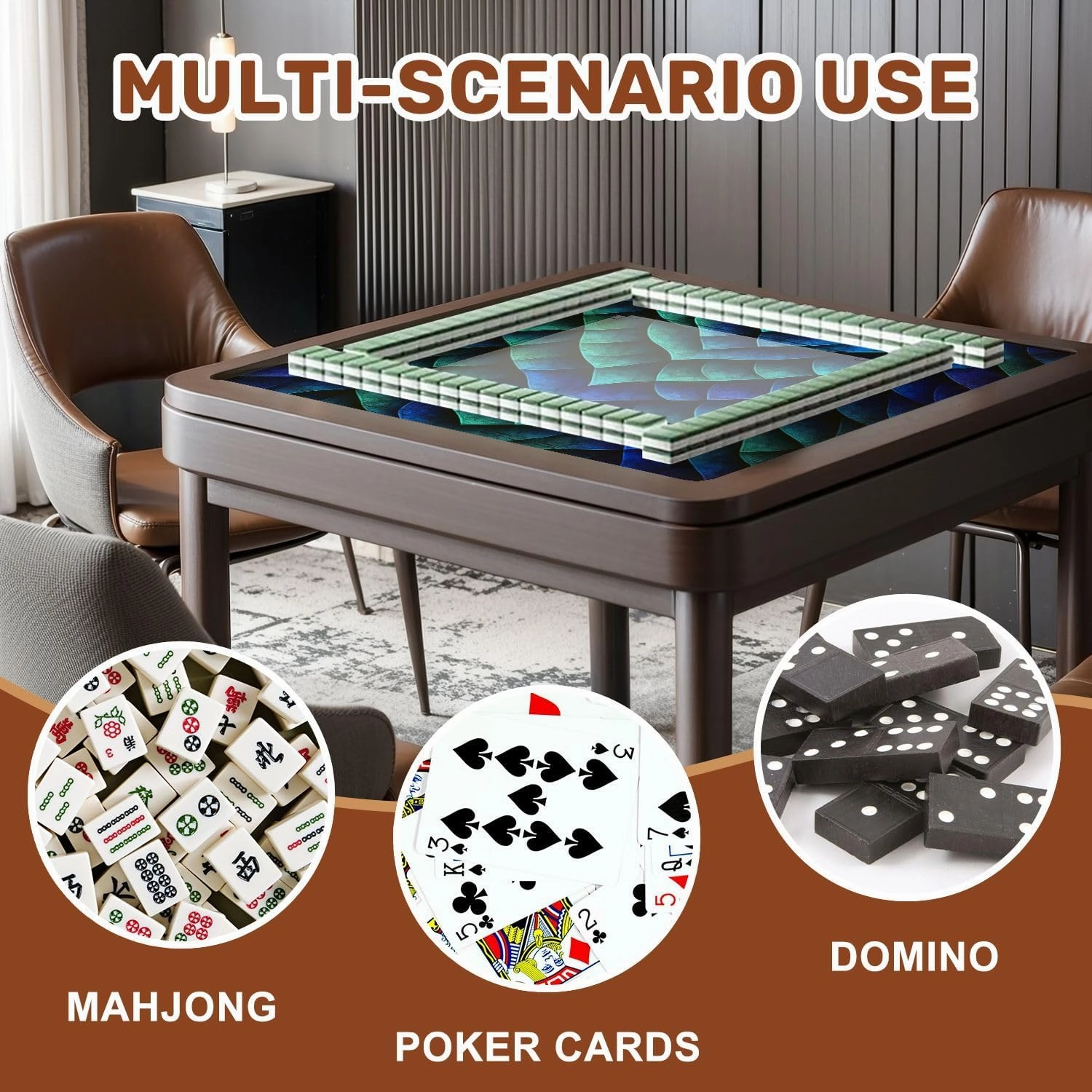 Mahjong Mat for Table Seamless Texture Skin 3D 31.5" x 31.5" Non-Slip Noise-Reducing Game Mat Premium Mahjong Accessories for Poker Dominoes Board Games