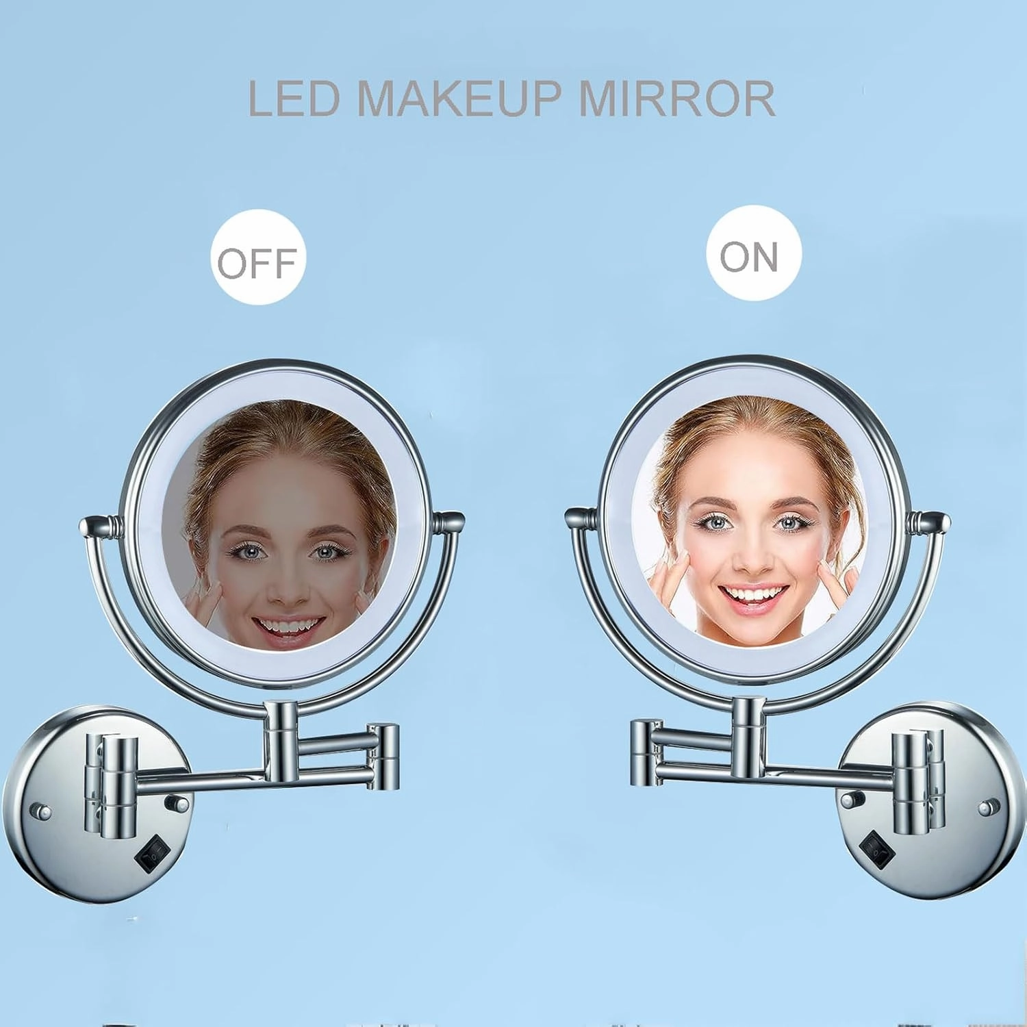 Makeup Mirror with Lights and Magnification Wall Mounted, Makeup Vanity Mirror with Led Lights, Cosmetic Mirror Extend and Fold, Bathroom Shaving Mirror