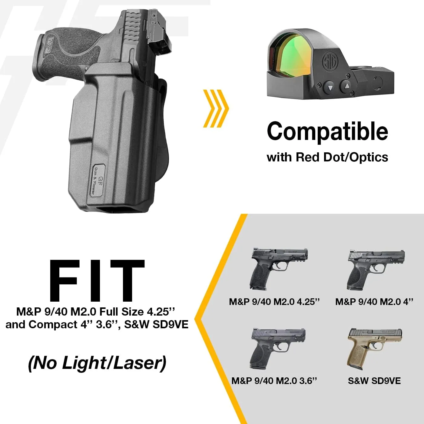 M&P 9MM Holster, OWB Paddle Holster Fit Smith & Wesson M&P 9MM/.40 M2.0 Full Size 4.25'' and M2.0 Compact 4'' 3.6''. 360 Degrees Adjustable/Level II Retention, Outside Carry Holster-Right Hand