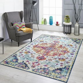 Mandala - Indoor Area Rugs 8x10 Washable, Stain Resistant Machine Washable Rugs for Living Room, Bedroom, and Modern House Décor - Durable Polyester Material, Colorful Patterned - Blue