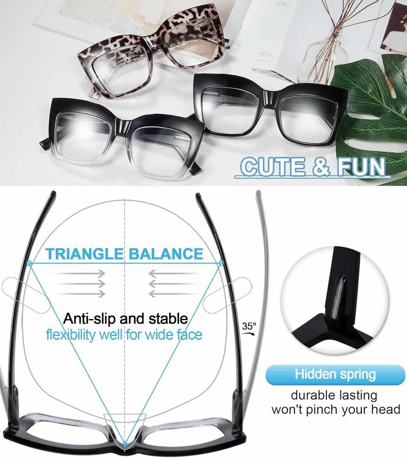 MARE AZZURO Oversized Reading Glasses Women Large Square Readers 1.0 1.25 1.5 1.75 2.0 2.25 2.5 2.75 3.0 3.5 4.0 5.0 6.0