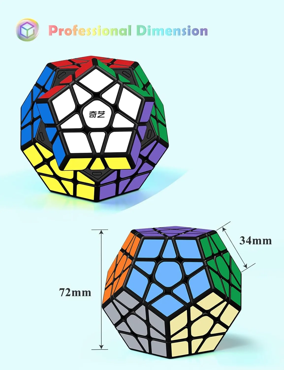 Megaminx Cube, Roxenda 3x3x3 Pentagonal Speed Cube Dodecahedron Magic Cube Puzzle Toy (Black)