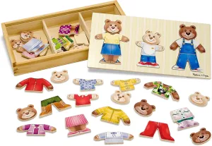 Melissa & Doug Mix 'n Match Wooden Bear Family Dress-Up Puzzle With Storage Case (45 pcs) - Wooden Teddy Bear Puzzle, Sorting And Matching Puzzles For Toddlers Ages 3 