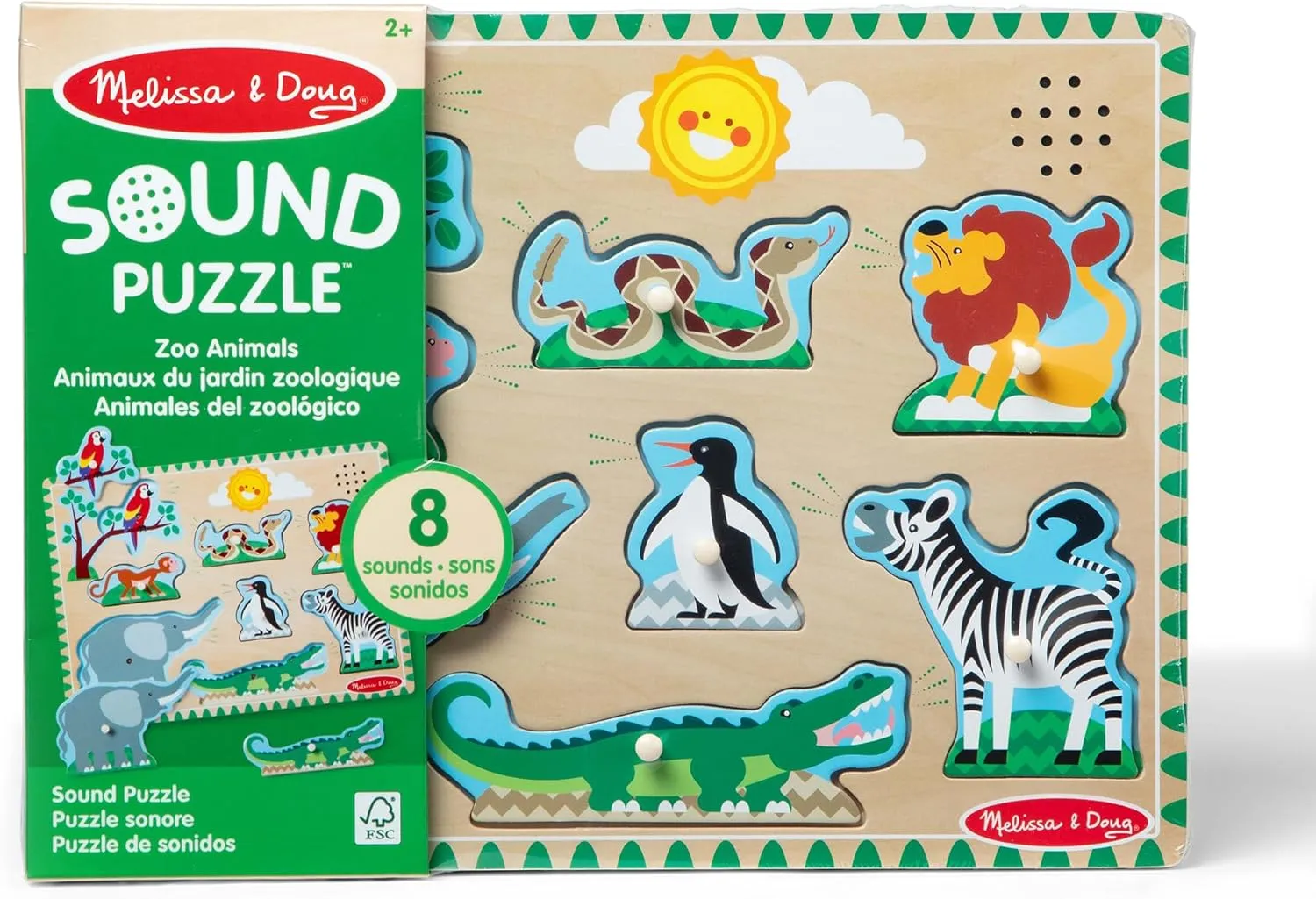 Melissa & Doug Zoo Animals Sound Puzzle - Wooden Peg Puzzle With Sound Effects (8 pcs)