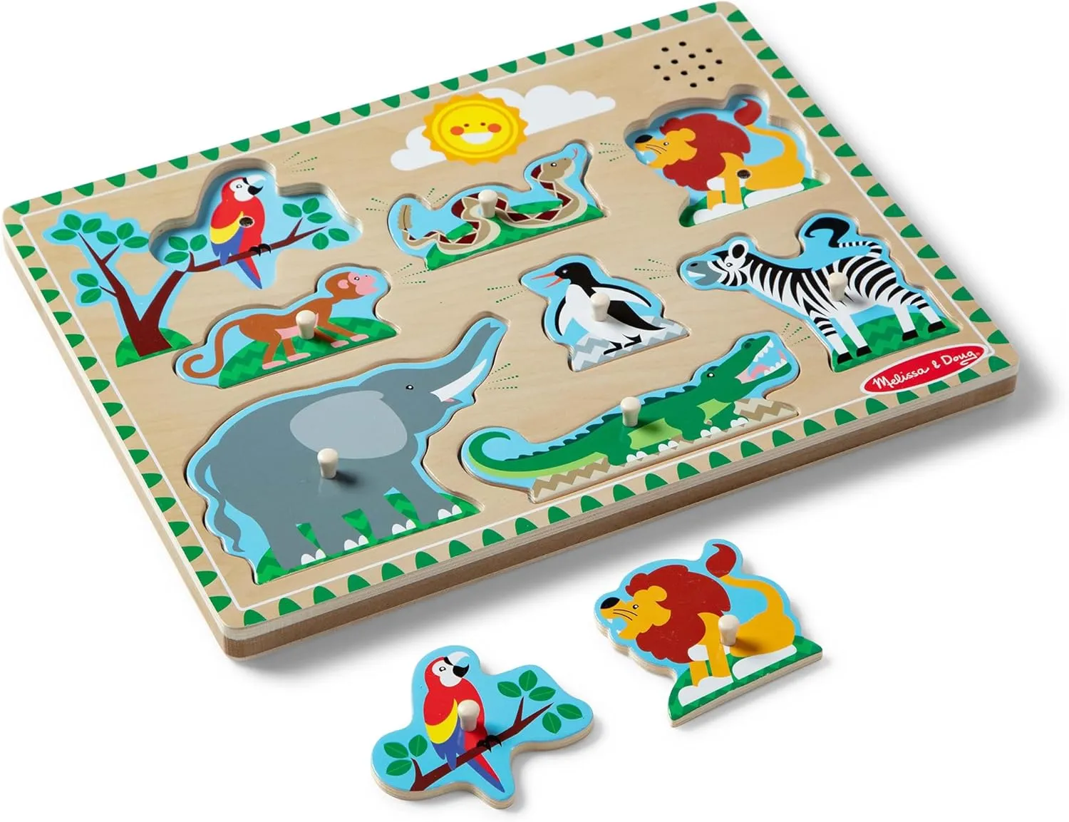 Melissa & Doug Zoo Animals Sound Puzzle - Wooden Peg Puzzle With Sound Effects (8 pcs)