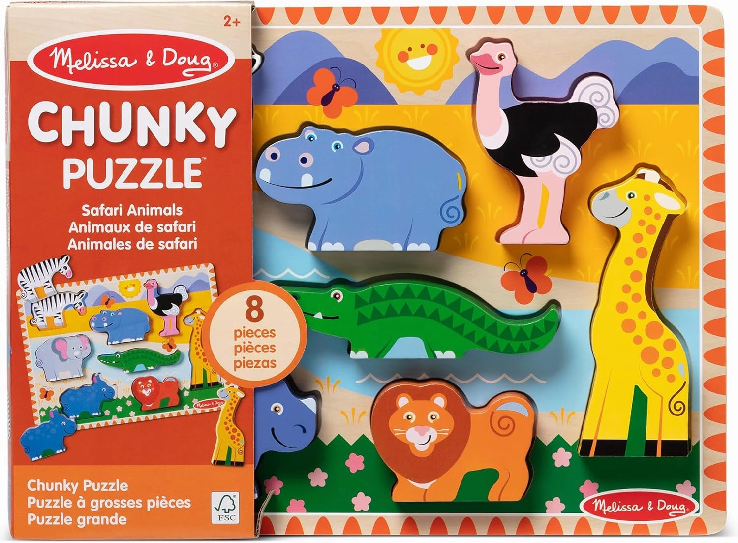 Melissa & Doug Safari Wooden Chunky Puzzle - 8 Pieces - FSC Certified