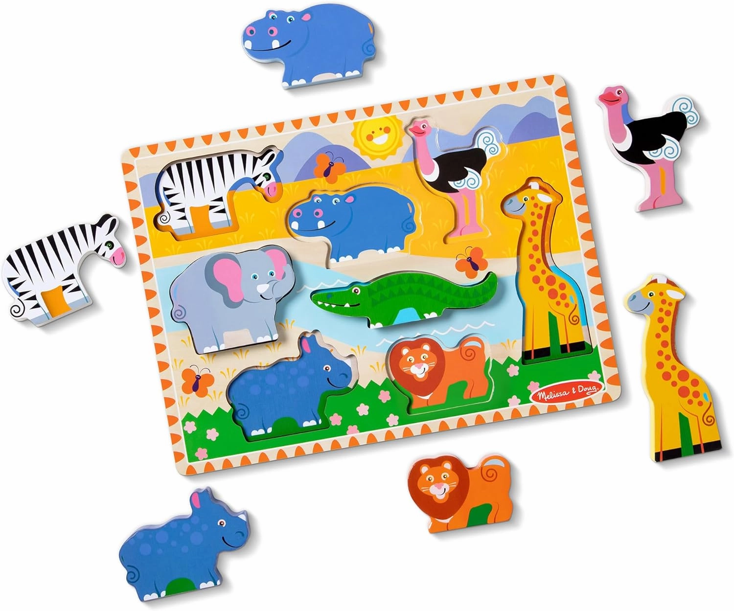 Melissa & Doug Safari Wooden Chunky Puzzle - 8 Pieces - FSC Certified
