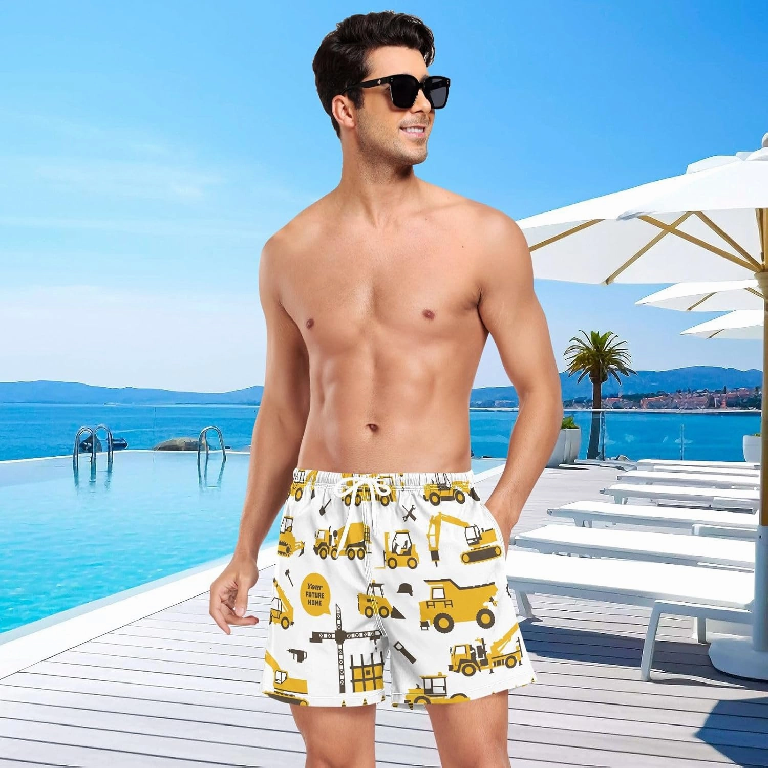 Men's Athletic Shorts Yellow Truck Car Transport 2 in 1 Quick Dry Workout Gym Running Shorts for Men S-XXL