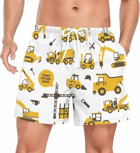 Men's Athletic Shorts Yellow Truck Car Transport 2 in 1 Quick Dry Workout Gym Running Shorts for Men S-XXL