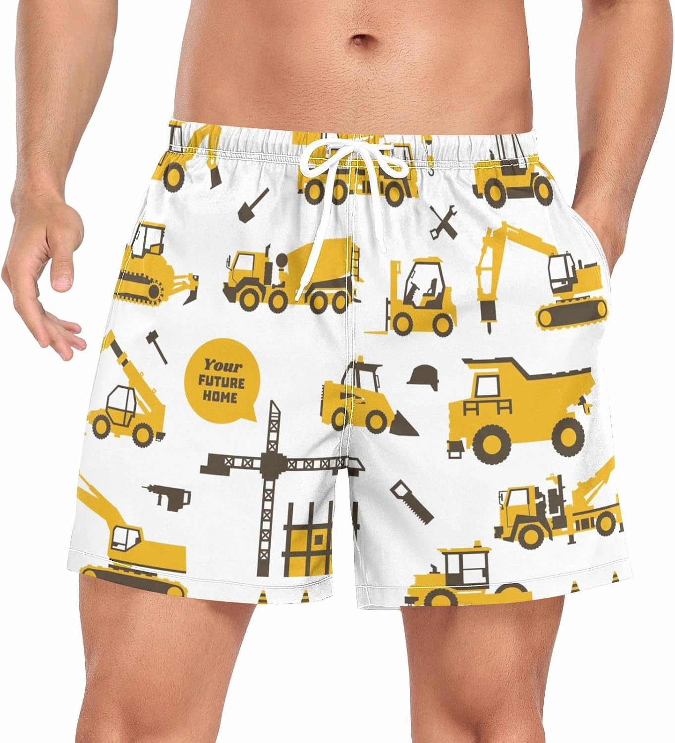 Men's Athletic Shorts Yellow Truck Car Transport 2 in 1 Quick Dry Workout Gym Running Shorts for Men S-XXL