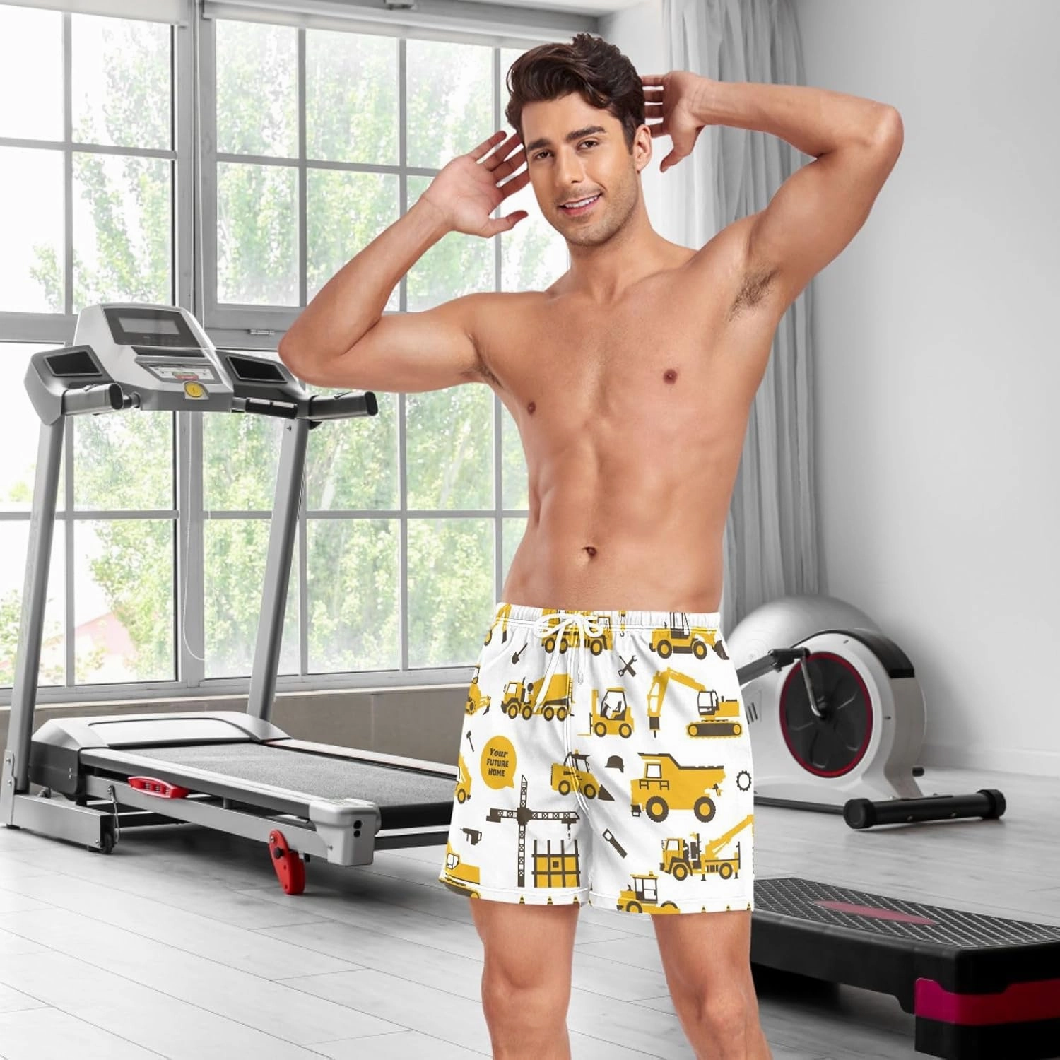 Men's Athletic Shorts Yellow Truck Car Transport 2 in 1 Quick Dry Workout Gym Running Shorts for Men S-XXL