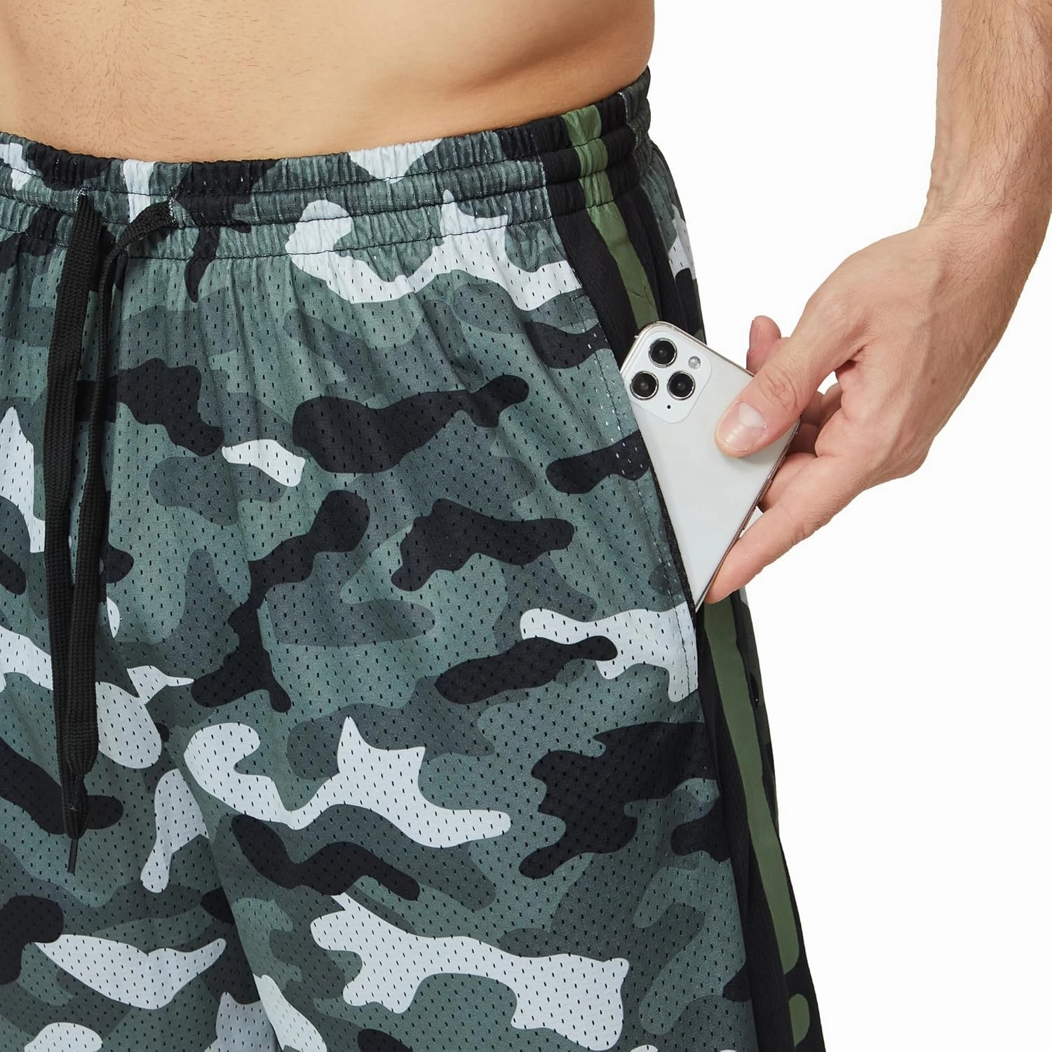 Men's Long Athletic Shorts with Pockets, Quick-Dry Mesh, 9"-13" Inseam Over-Knee Length, Drawstring Waist