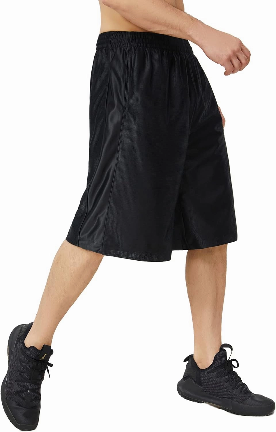 Men's Long Athletic Shorts with Pockets, Quick-Dry Mesh, 9"-13" Inseam Over-Knee Length, Drawstring Waist