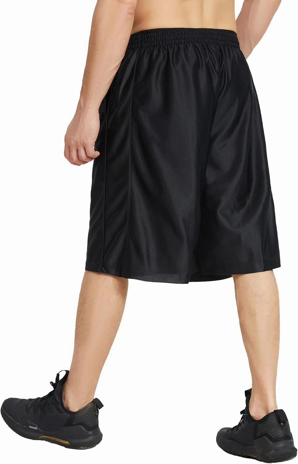 Men's Long Athletic Shorts with Pockets, Quick-Dry Mesh, 9"-13" Inseam Over-Knee Length, Drawstring Waist