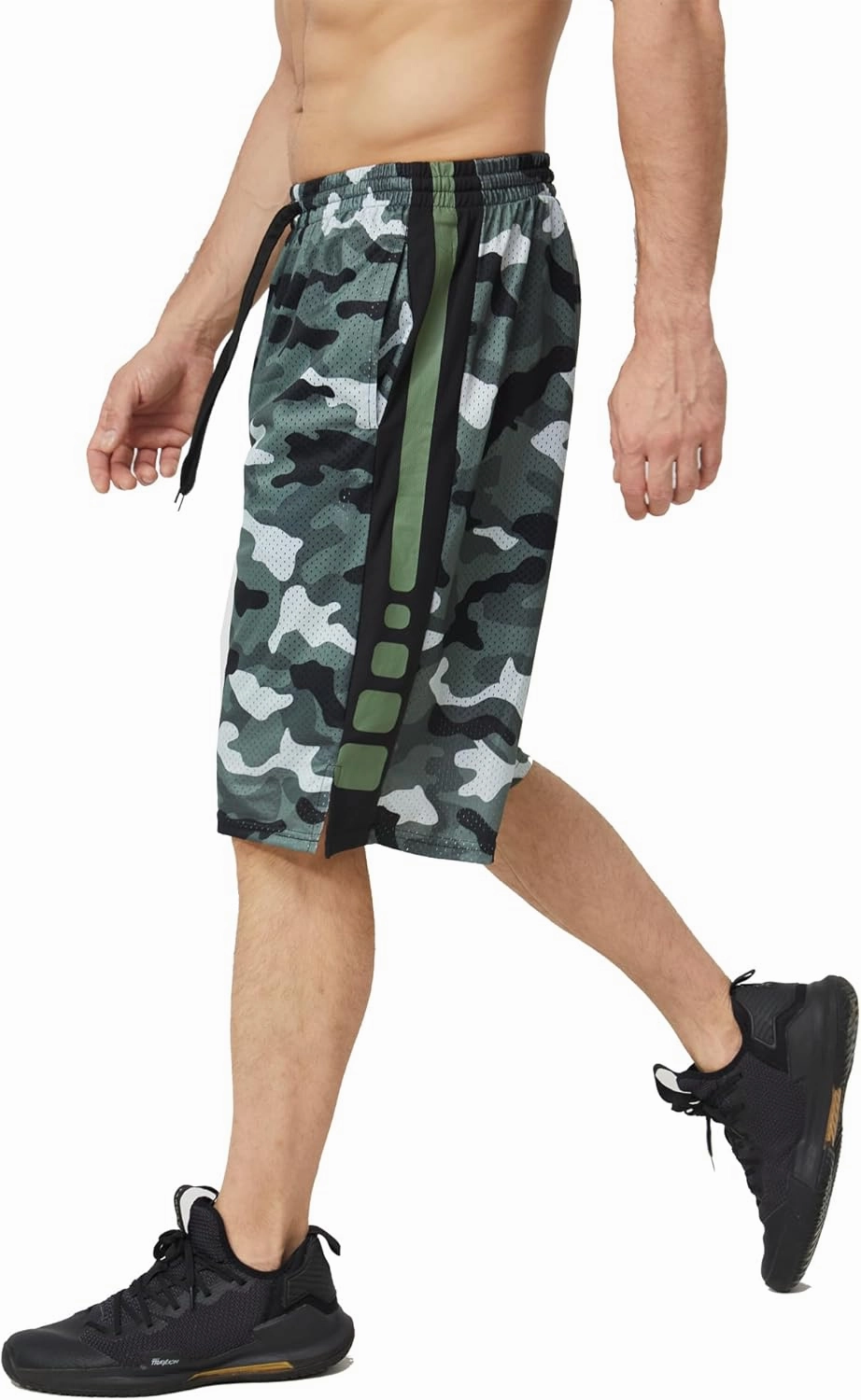 Men's Long Athletic Shorts with Pockets, Quick-Dry Mesh, 9"-13" Inseam Over-Knee Length, Drawstring Waist