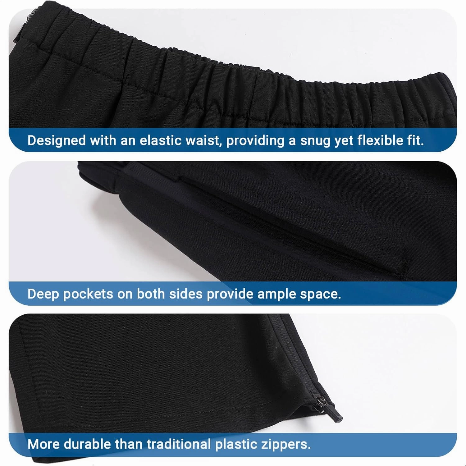 Men's Tear Away Basketball Pants, Post Surgery Sweatpants, High Split Snap Button Zip Off Wide Leg Trouser with Pockets