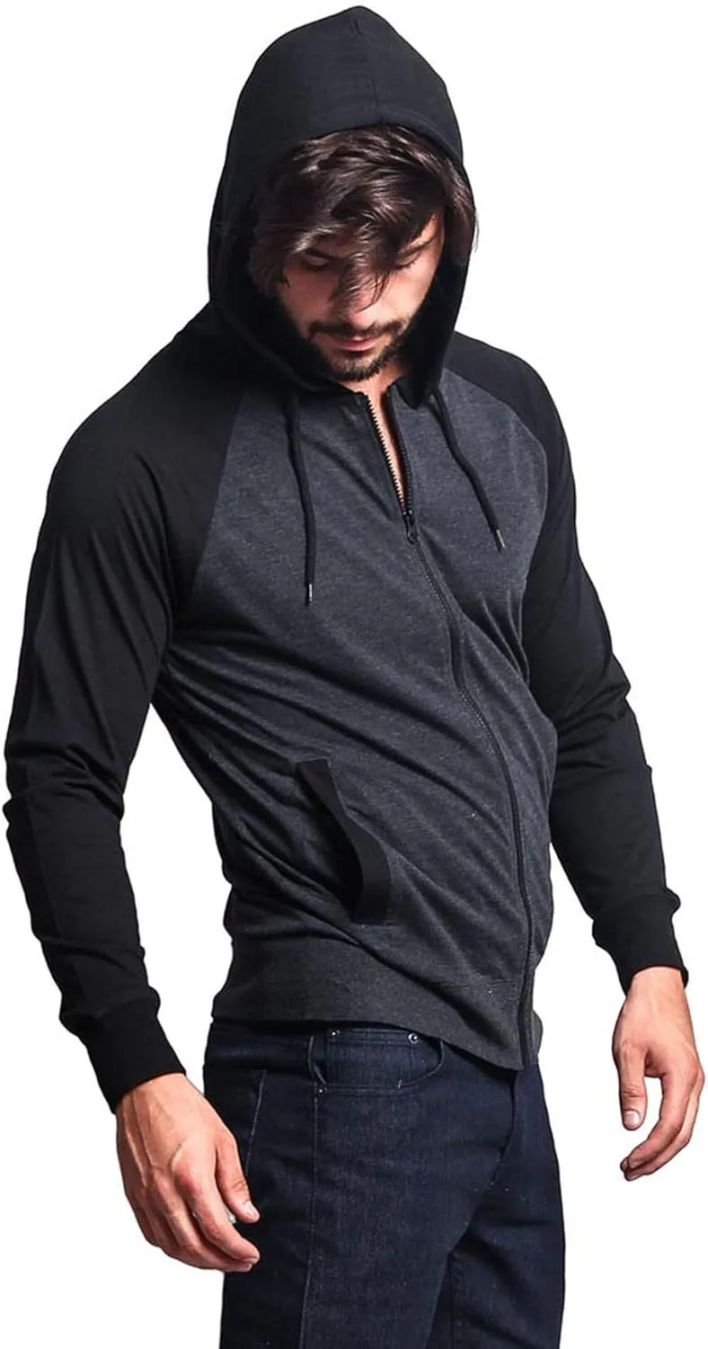 Men's Raglan Lightweight Zip Up Hoodie Sweatshirts