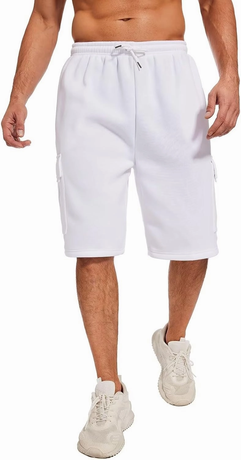 Mens Sweat Shorts with Cargo Pockets Athletic Fleece Short Pants Summer Outerwear