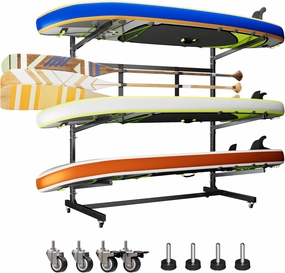 METAN Metal Kayak Storage Rack,59’’Wide Freestanding Heavy Duty Adjustable Kayak Stand Indoor Outdoor Storage Rack Garage with Wheels,Black,Assembly Required