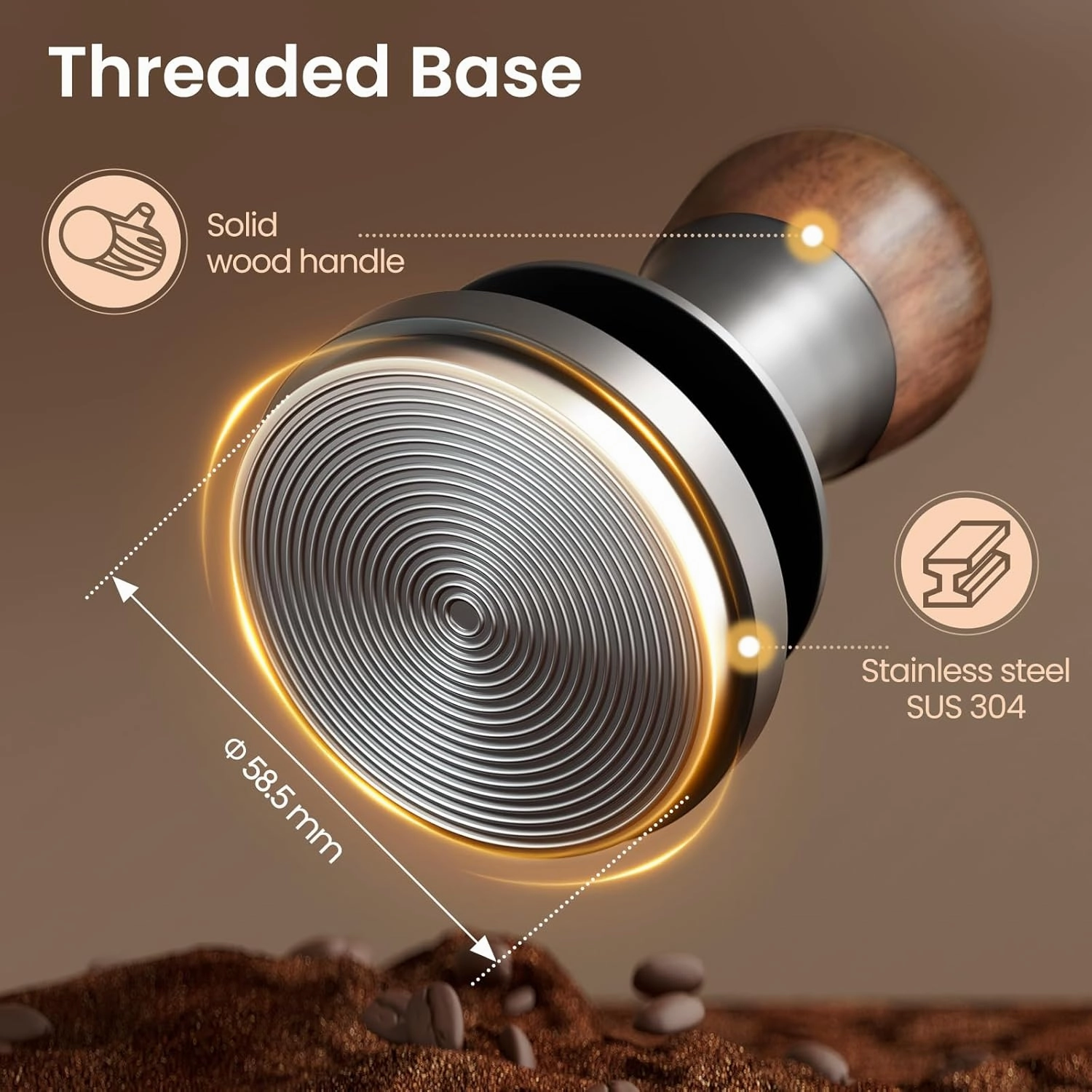 MHW-3BOMBER 58.5mm Espresso Tamper - 3 Spring Loaded Coffee Tamper with Sound Feedback - Barista Tamper Tool Espresso with 15lb / 30lbs Replacement Springs - Walnut Handle SUS304 Ripple Base T7071T-OS