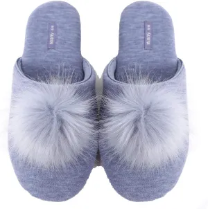 Millffy Women's Cozy House Slippers Fluffy Faux Fur Ball Comfy Slides Bedroom Home Cotton Knit Slippers