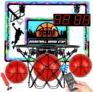 Mini Basketball Hoop Indoor Over-The-Door with LED Lights, Electronic Scoreboard & Cheering Sounds & Remote Control - Interactive Basketball Set Toys for Boys & Kids Ages 6-12 | Easter & Birthday Gift