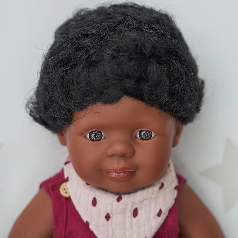 Miniland Doll 15'' African American Boy (Polybag) - Made in Spain, Anatomically Correct, Quality