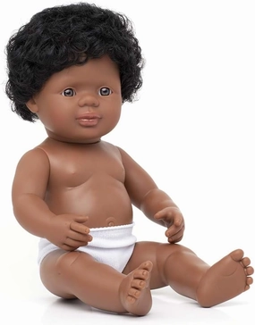 Miniland Doll 15'' African American Boy (Polybag) - Made in Spain, Anatomically Correct, Quality