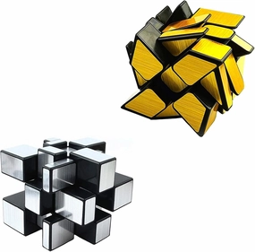 Mirror Speed Cube Set Magic Cube 2Pack Dysmorphism 3x3x3 Mirror Golden Wheel Cube and Mirror Silver Cube Twist Speed Cube Bundle Puzzle Games Toy for Children and Adults by AHYUAN (Classic Edition)