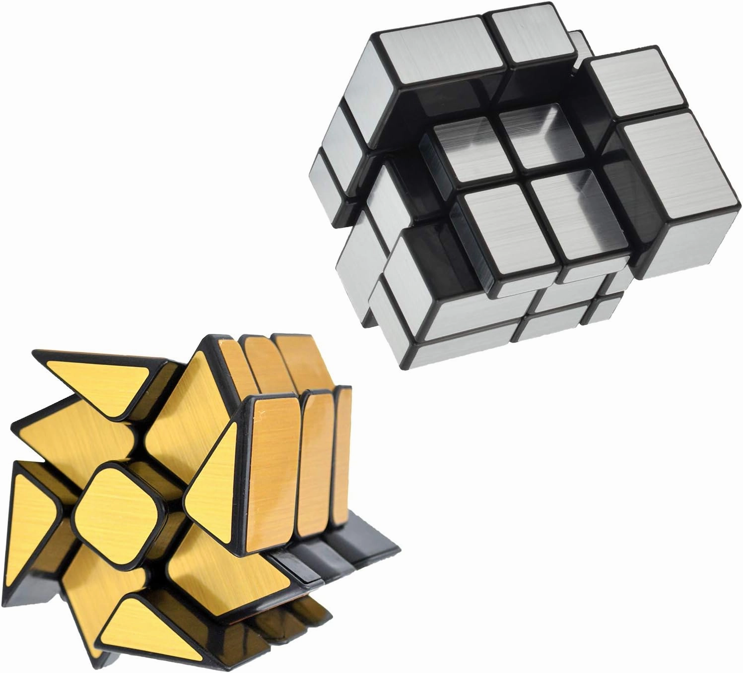Mirror Speed Cube Set Magic Cube 2Pack Dysmorphism 3x3x3 Mirror Golden Wheel Cube and Mirror Silver Cube Twist Speed Cube Bundle Puzzle Games Toy for Children and Adults by AHYUAN (Classic Edition)