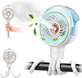 Misting Baby Stroller Fan, 100ml Portable Misting Fan for Stroller, Outdoor Clip On Fans for Baby Detachable Tripod, Handheld Fans, Desk Fans, Cooling Fanes for Crib, Treadmill, Car Seat, Travel, Work