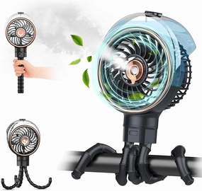 Misting Baby Stroller Fan, 100ml Portable Misting Fan for Stroller, Outdoor Clip On Fans for Baby Detachable Tripod, Handheld Fans, Desk Fans, Cooling Fanes for Treadmill, Car, Travel, Work (Black)