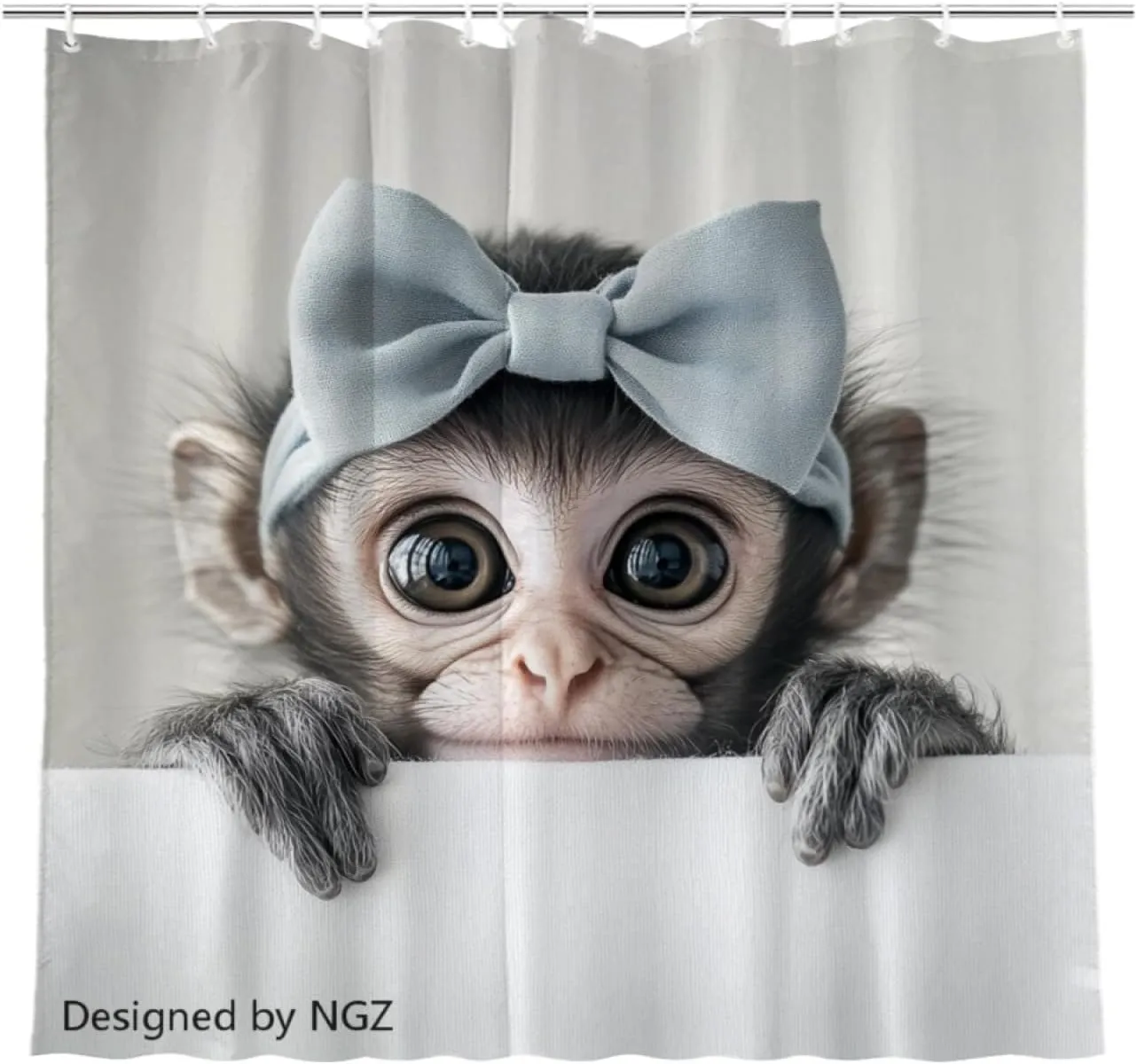 Monkey Shower Curtain, Monkey with Bow Tie, Cute Pet Design, Fun Bathroom Spa Home Decor, 72x72 Inch with 12 Hooks