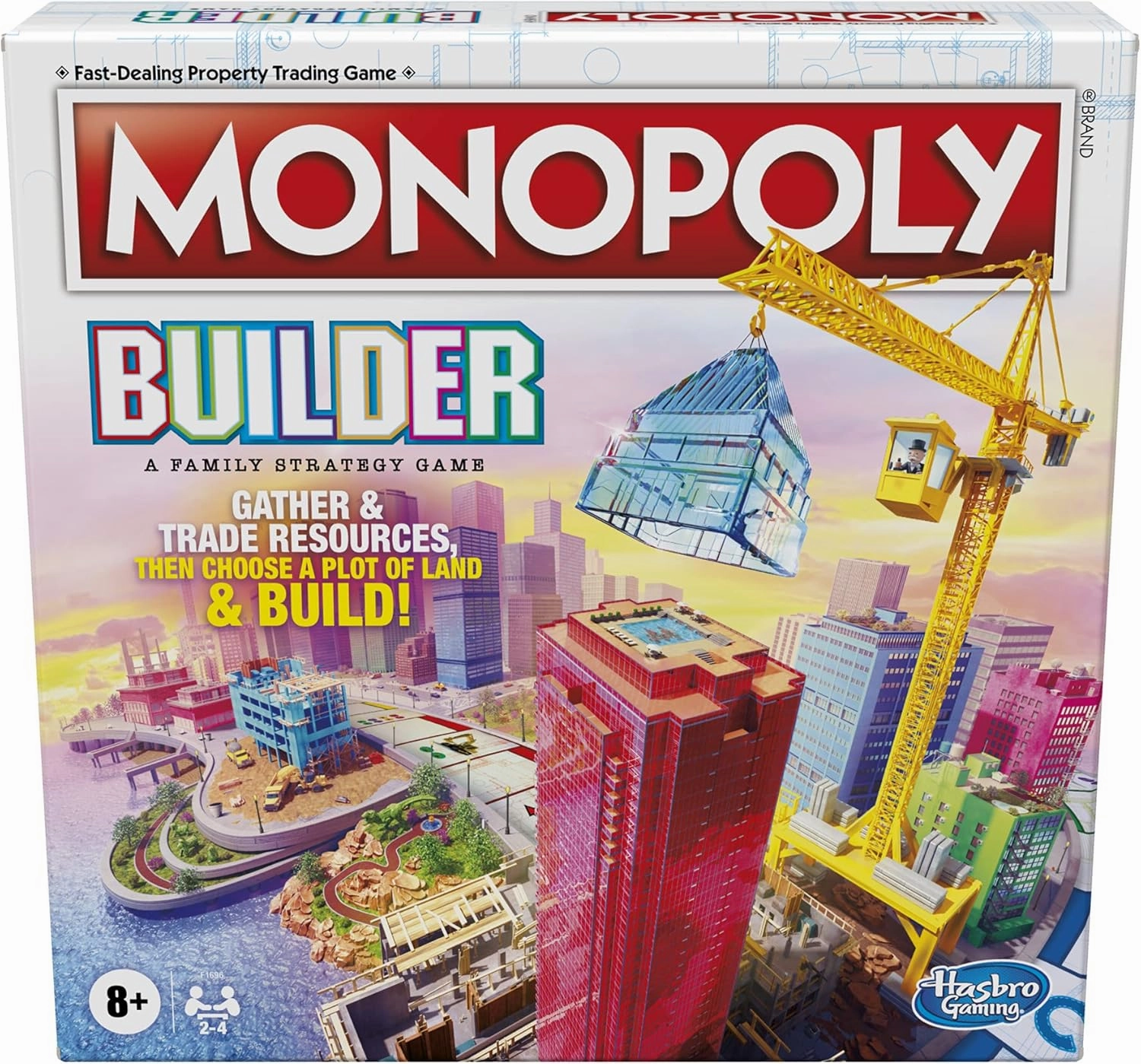 Monopoly Builder Board Game for Kids and Adults, Strategy Games, Family Board Games, for Kids 8 and Up, 2-4 Players