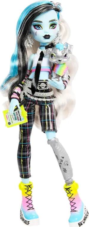 Monster High Frankie Stein Doll, Welcome Committee Set with 15 Accessories Including Poster, Sticker, Pet Watzit and More (Amazon Exclusive)