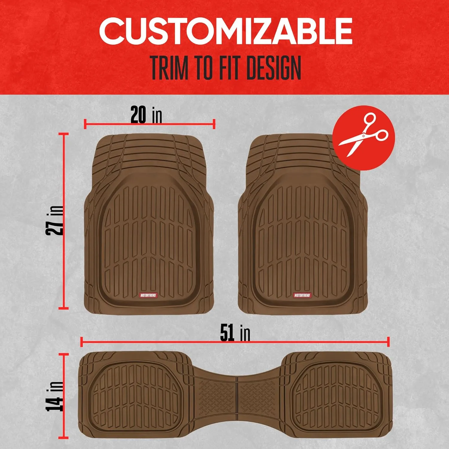 Motor Trend FlexTough Deep Dish All-Weather Floor Mats, Waterproof Trim-To Fit Mats for Cars, Trucks, SUVs - Universal Automotive Floor Liners, Car Accessories
