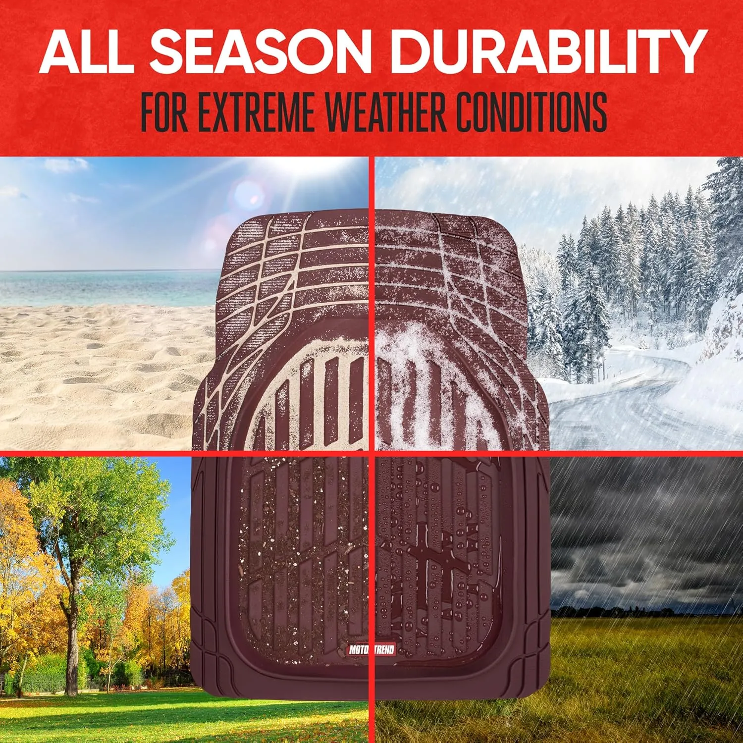 Motor Trend FlexTough Floor Mats for Cars, Burgundy Deep Dish All-Weather Car Mats, Waterproof Trim-To Fit Automotive Cars Trucks SUV, Universal Liner Accessories