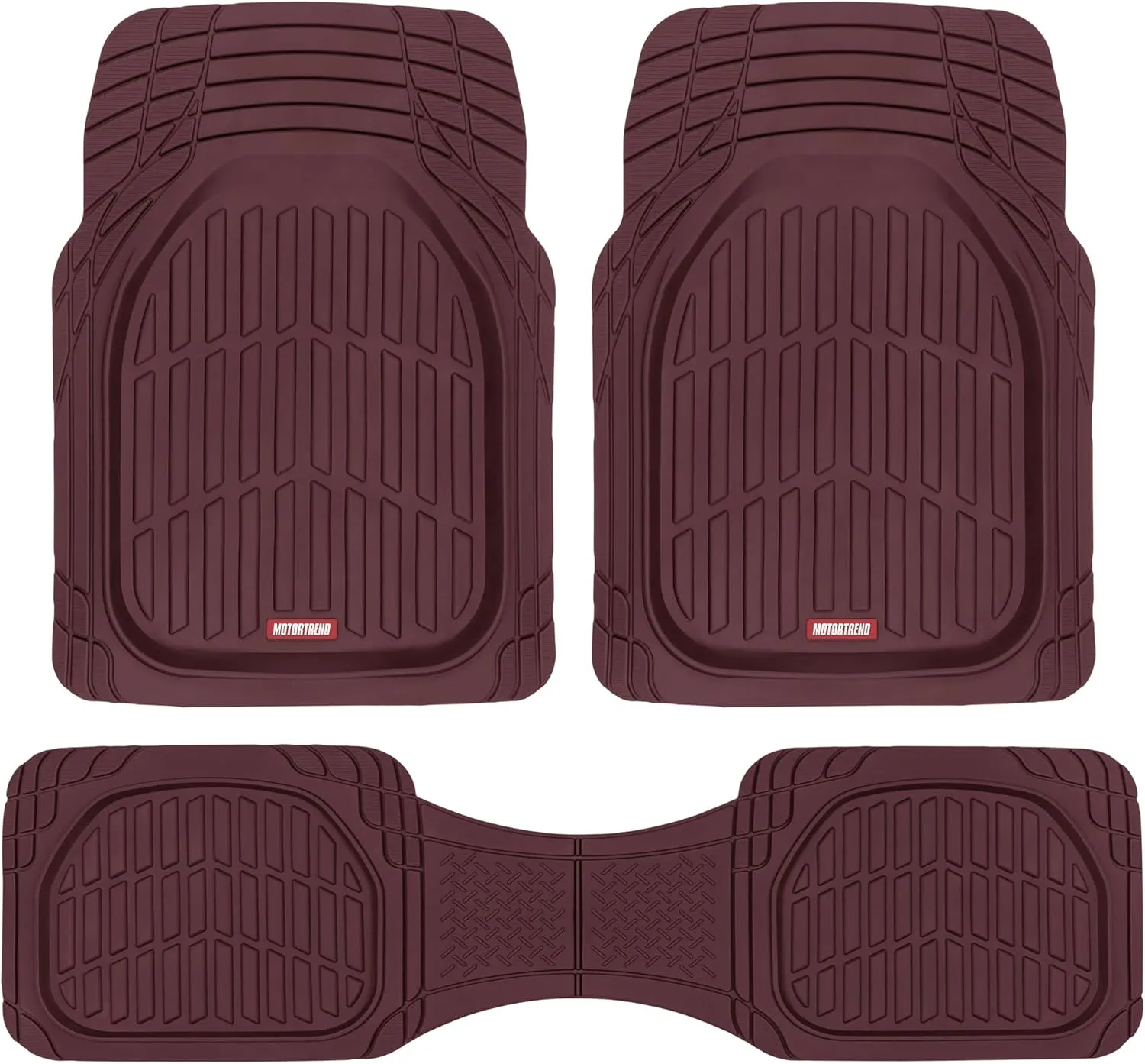 Motor Trend FlexTough Floor Mats for Cars, Burgundy Deep Dish All-Weather Car Mats, Waterproof Trim-To Fit Automotive Cars Trucks SUV, Universal Liner Accessories