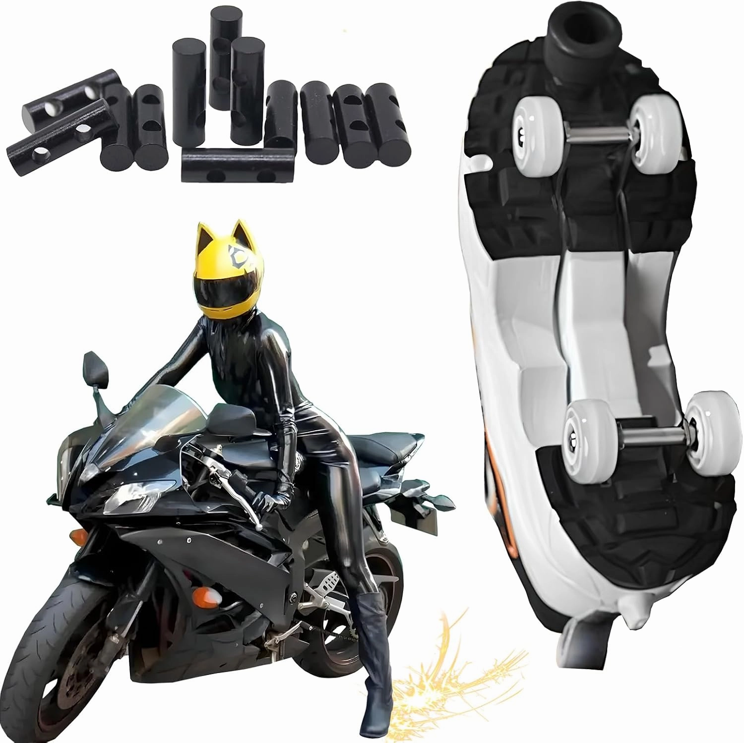 Motorcycle Shoe Cover Boot Pad Friction Spark Skateboard Flint Pad Tool Pad Bike Accessories Adjustable Cycling Bicycle (1*shoe Cover   8*flint Pad)